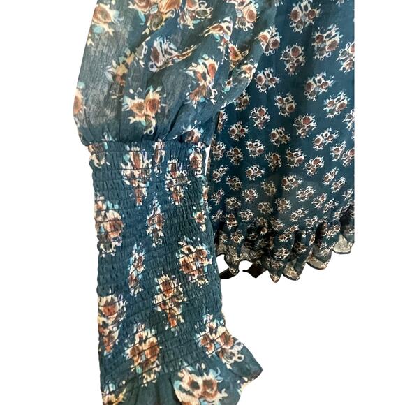 WALTER BAKER MINI DRESS MESSY MOCK FLORAL GREEN RUCHED CUFFS SZ S RUFFLES PREPPY - Picture 10 of 16